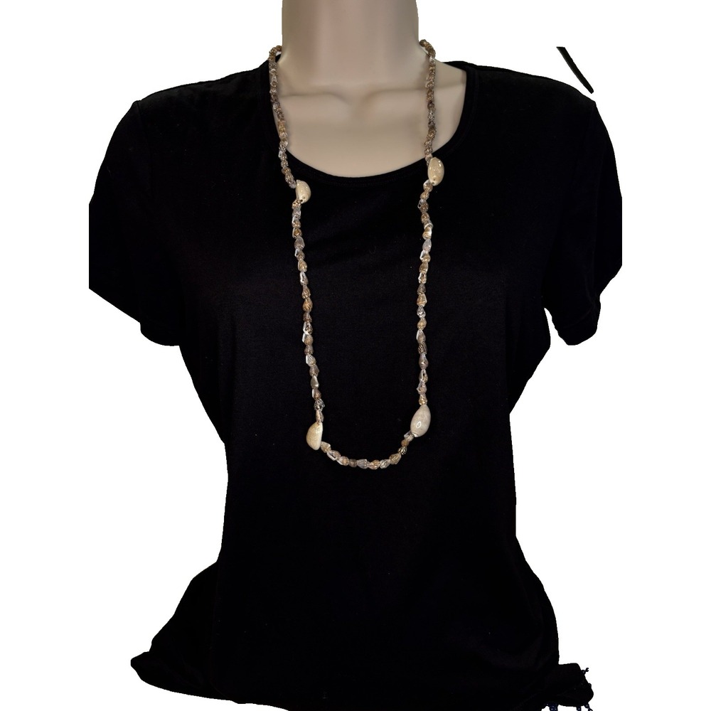 BOHO Beach Ocean Seashell Neutral Surf Resort Long Tan Vacation Necklace